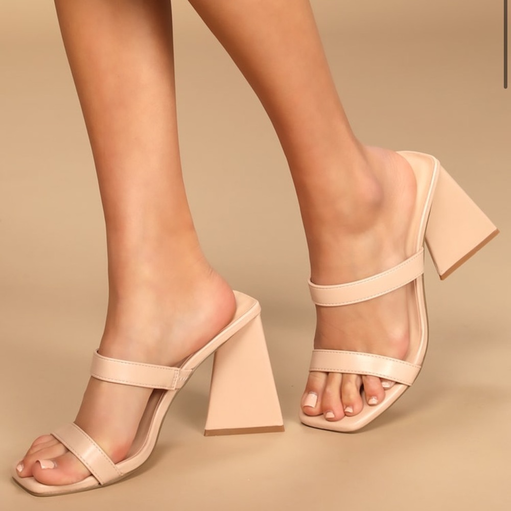 Markley Light Nude Sculpted High Heel Slide Sandals